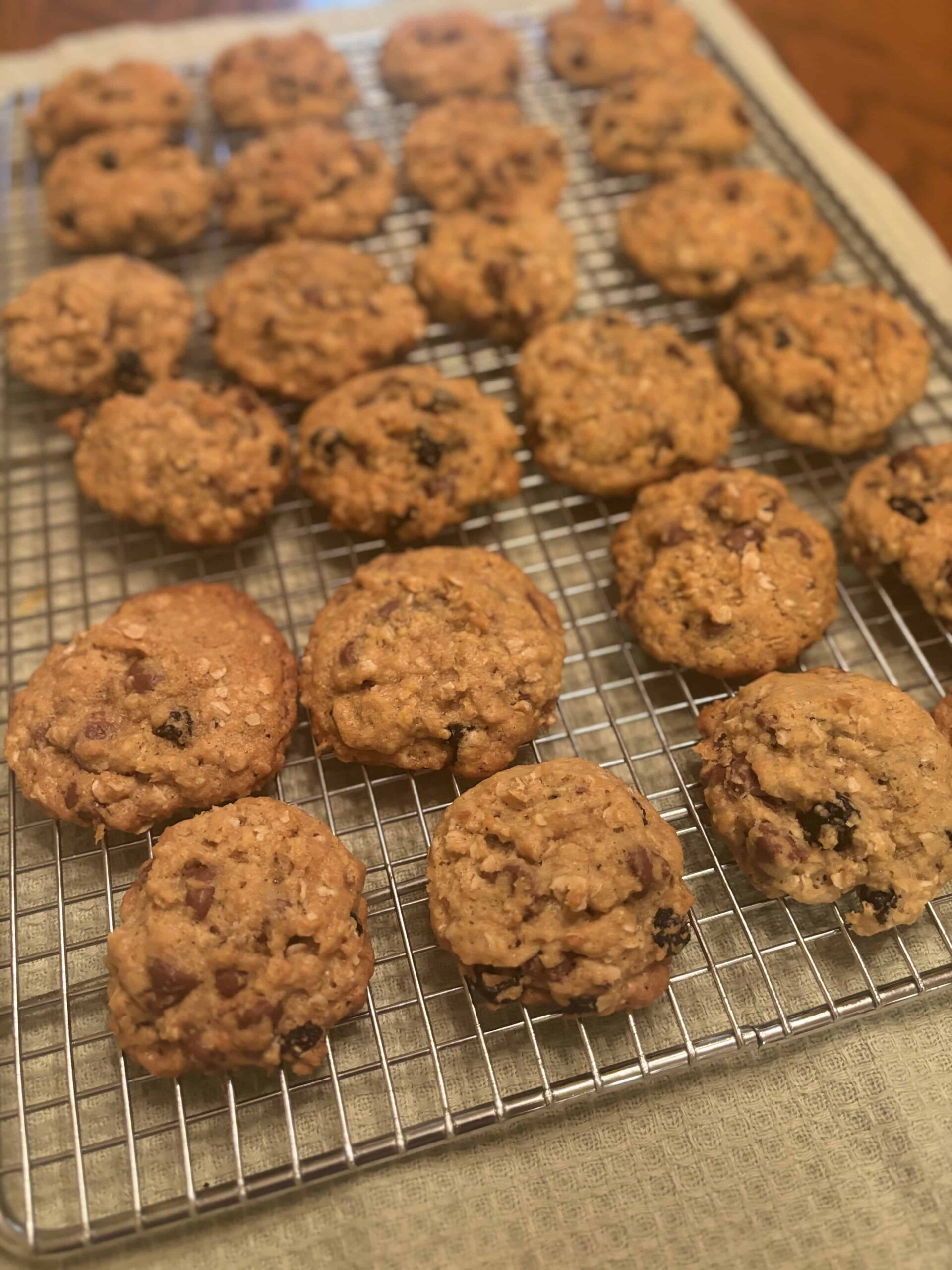 Oatmeal Blueberry Chocolate Chip Cookies on Cooling Rack